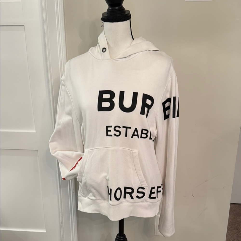 Burberry White Hoodie with Black Lettering